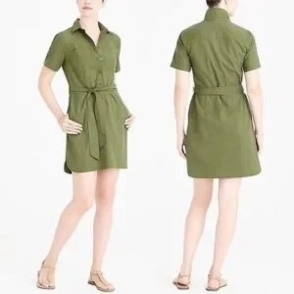 J. Crew Women's Utility Shirt Dress Olive Green Button Split Hem Size 2 - Picture 1 of 8